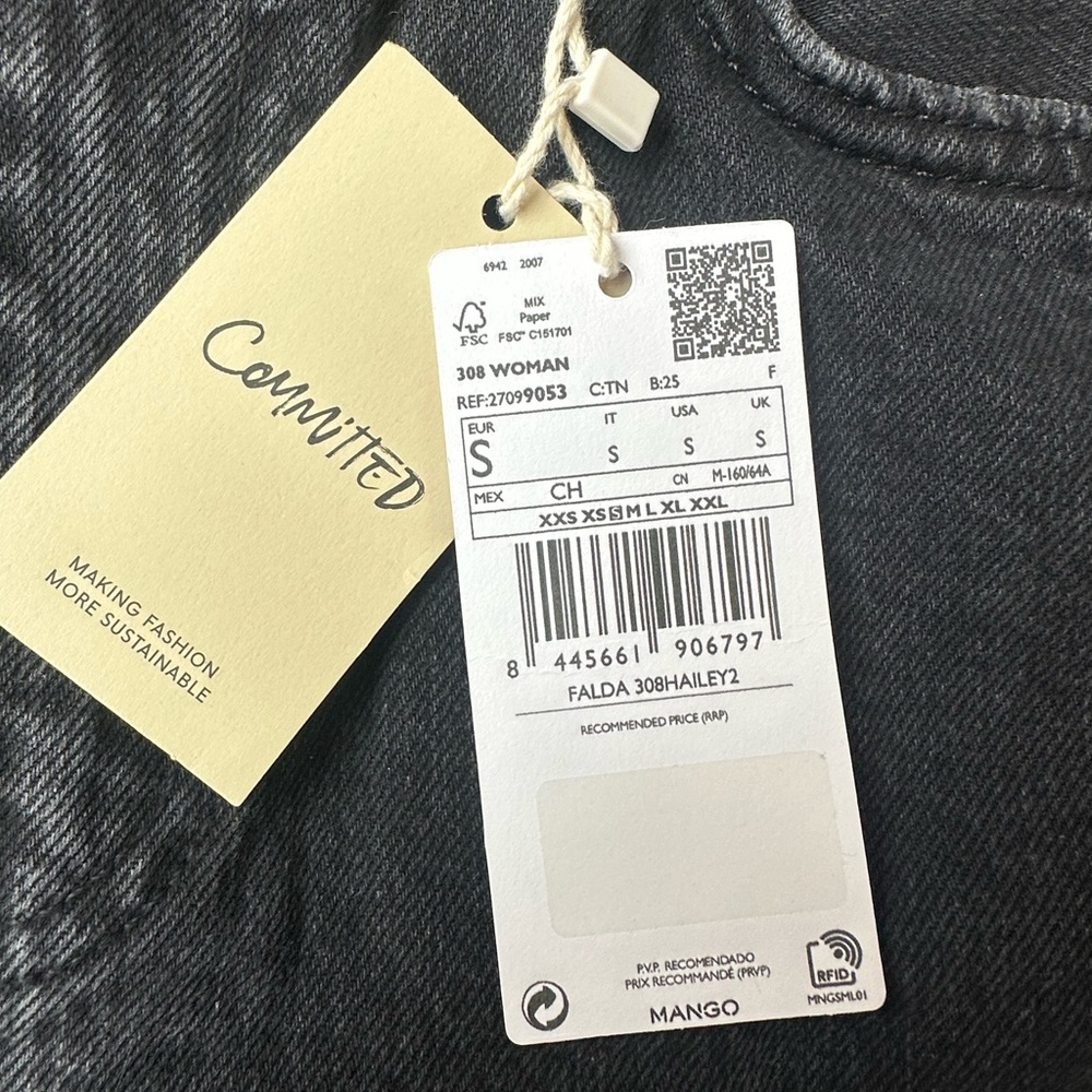 NWT Mango Black Denim Mini Skirt with Frayed Hem size small - Picture 9 of 16